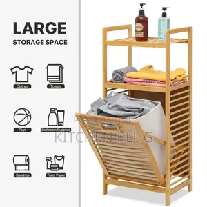 4-Tier Freestanding Bamboo Laundry Hamper Removable Basket Bag