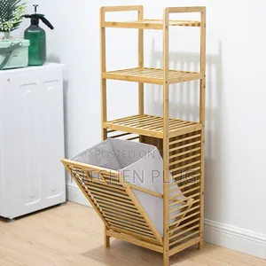 4-Tier Freestanding Bamboo Laundry Hamper Removable Basket Bag