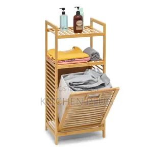 4-Tier Freestanding Bamboo Laundry Hamper Removable Basket Bag