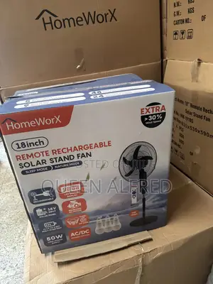 Homeworx 18inches Solar Rechargeable Standing Fan With 3 Led Lights