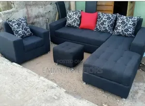 Living Room L Shaped Fabric Sofa With Ottoman It's Available