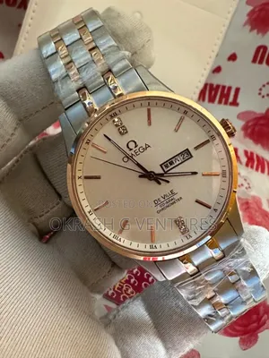 Omega Flat Rose Gold/Silver Chain Watch
