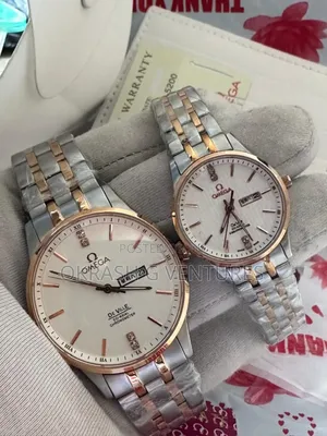 Omega Flat Rose Gold/Silver Chain Watch for Couple's