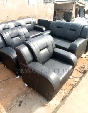 Quality 7 Seater Black Leather Sofa