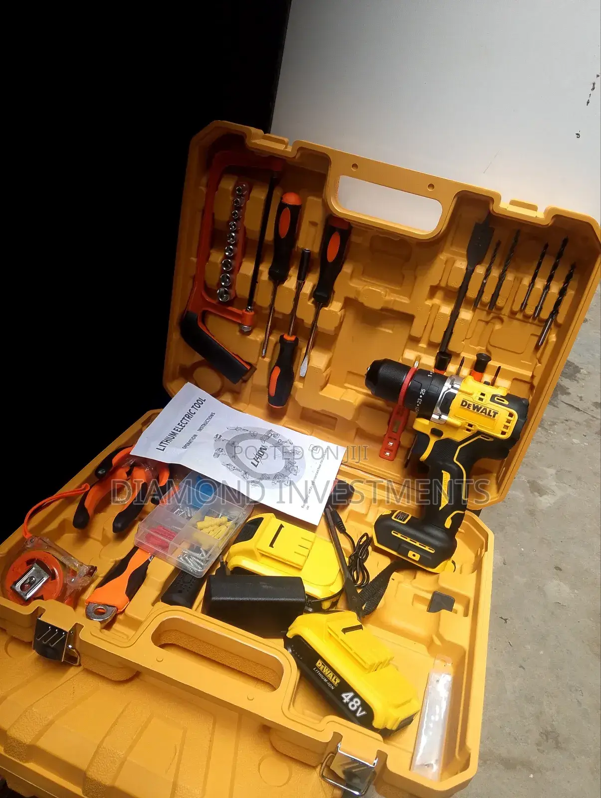 Complete Set Of Dewalt Tools Box With Brush Less Drill Machine
