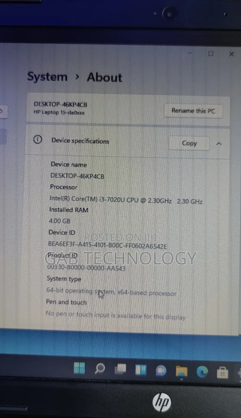 Laptop HP 15 4GB Intel Core I3 SSD 256GB