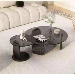 80x50cm Luxury Aesthetic Modern Round Glass Centre Table /Solid Wood