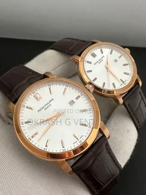 Patek Philippe Flat Rose Gold Leather Strap Watch for Couple's