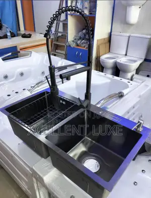 Black Kitchen Sink With Spring Mixer Tap
