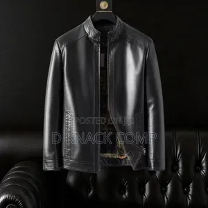 Men's Big Size Windproof Leather Jacket -Black