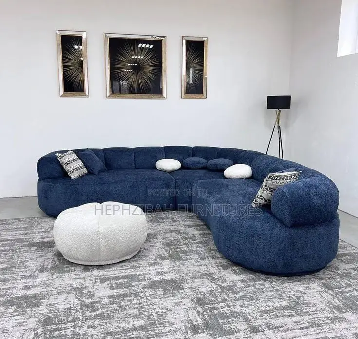 Blue Modern Executive Curve Sofa With Ottoman
