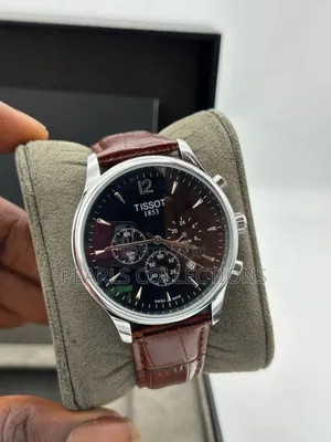 Brown Leather Tissot Watch Black Face Dial
