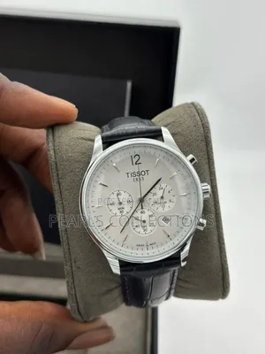 Black Leather Tissot Watch White Face Dial