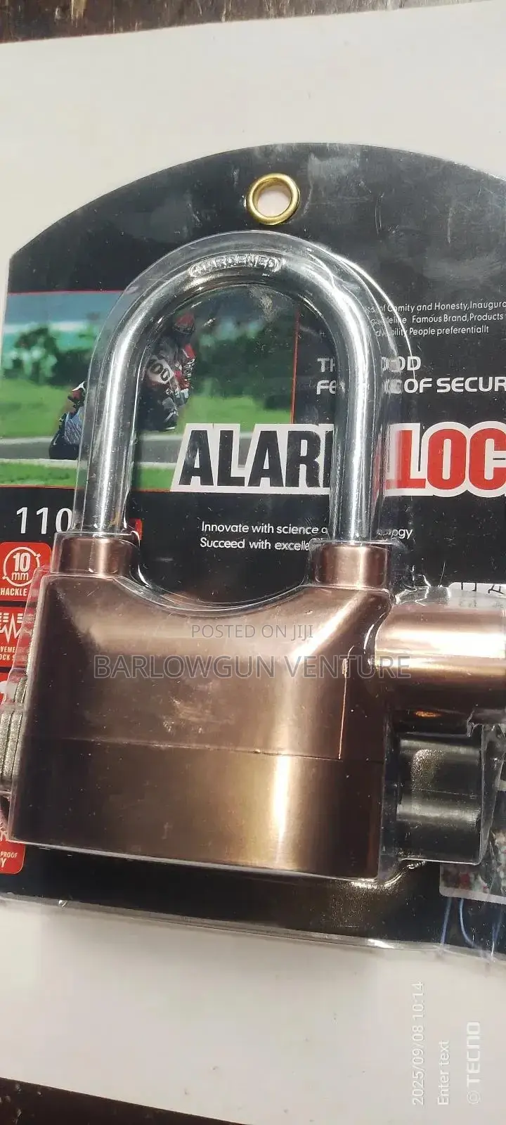 Alarm Padlock Long Gold Colour