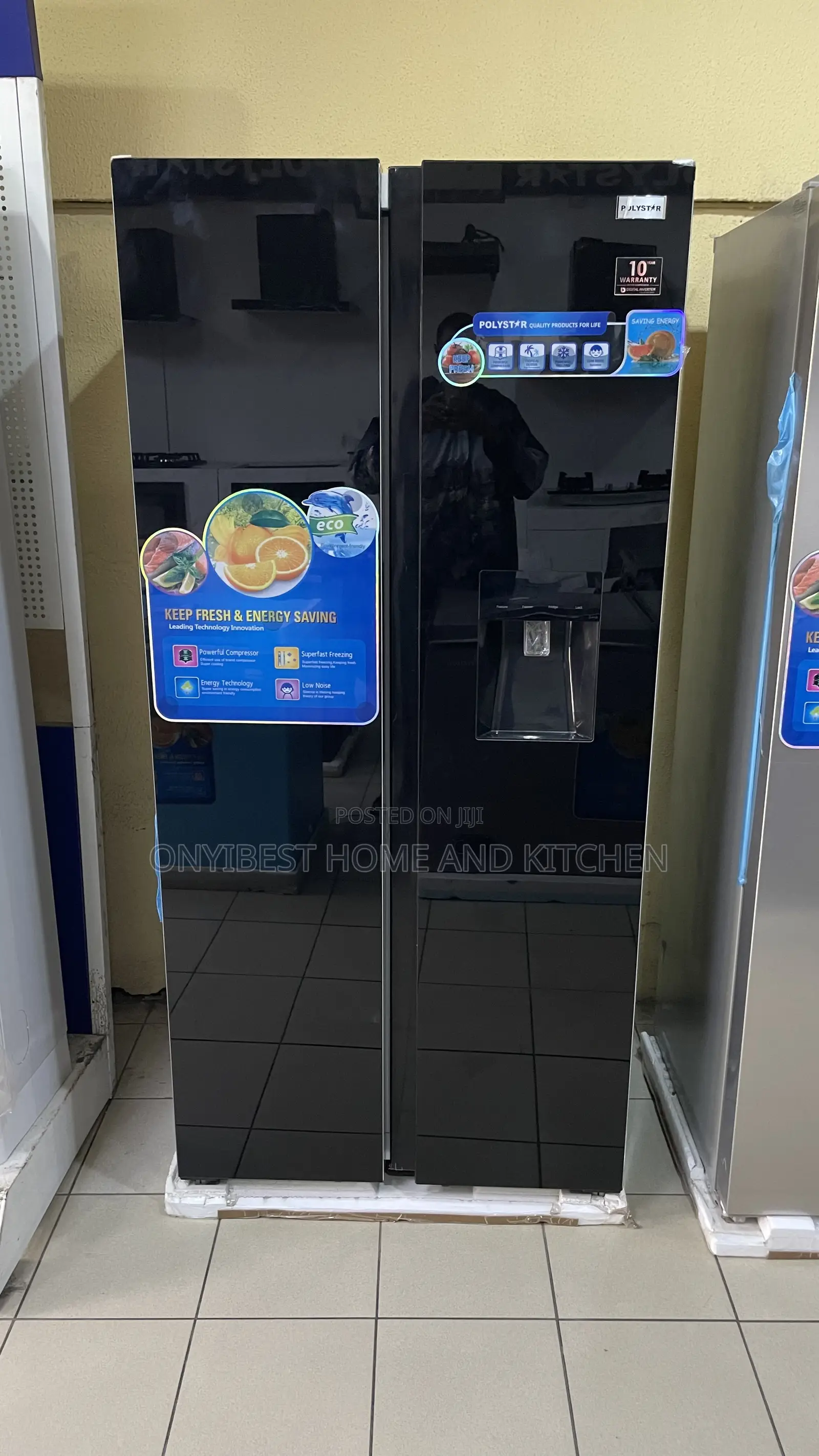 Polystar Side by Side Mirror Face Double Door Refrigerator