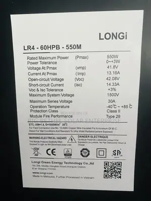 550 Longi Higher Efficiency All Black Solar Panel