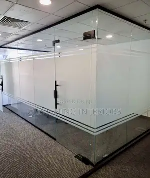 Frameless Frosted Office Partition With A 10mm Tempered Plain Glass