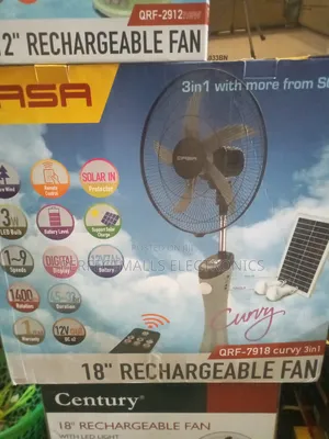 Qasa 18" 3-in-1 Rechargeable Fan QRF-7918 With Panel and Bulb