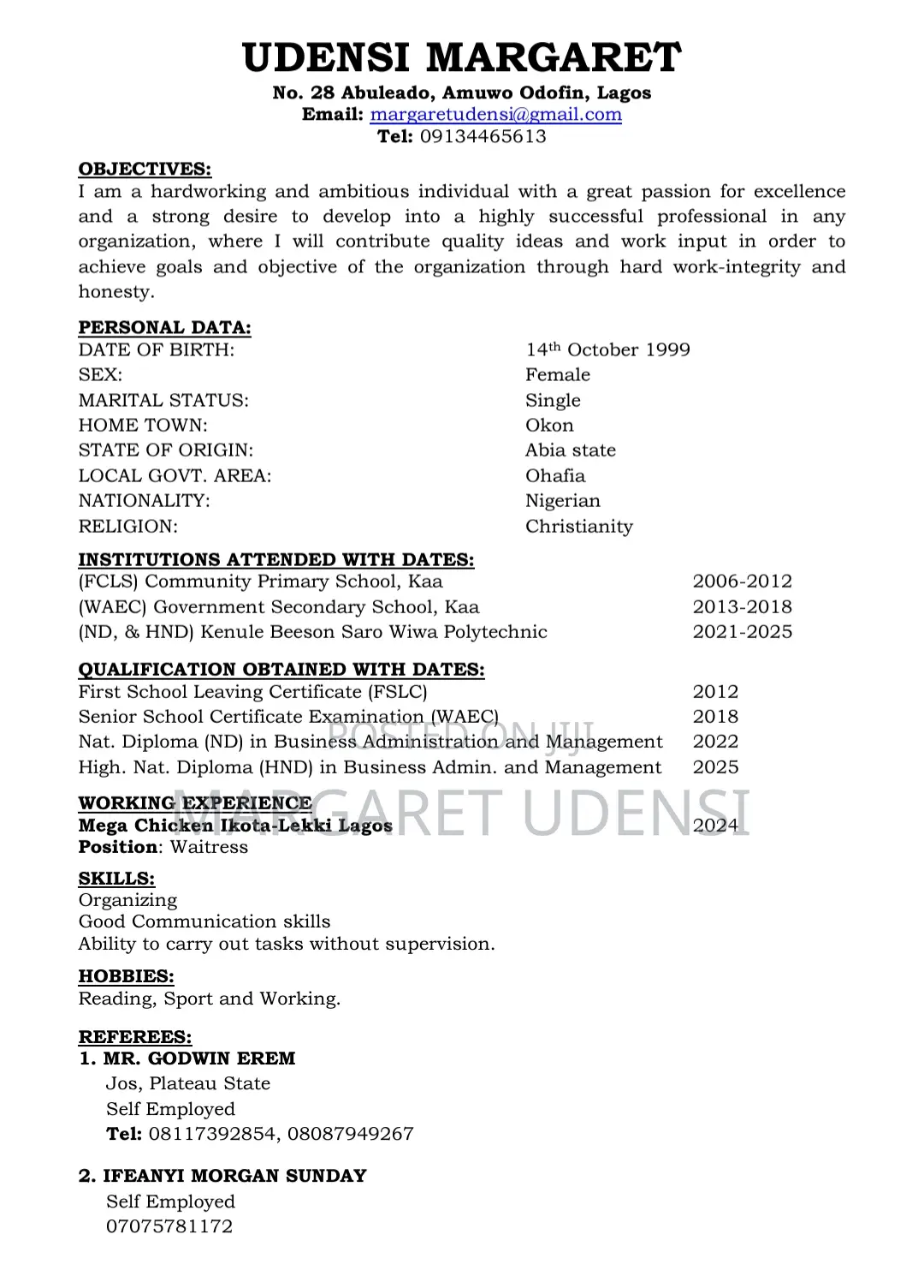 Customer Service CV