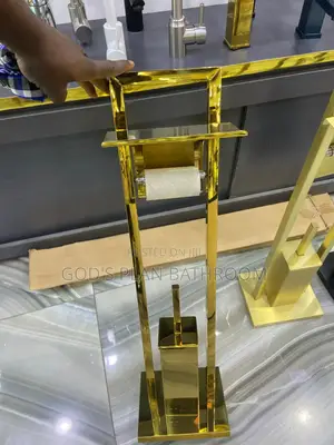Gold Standing Tissue Holder With Toilet Brush