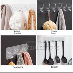 6-Slot Sticky Wall Hanger – Kitchen/Bathroom Organizer