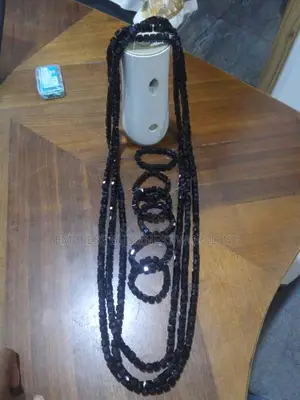 All Black Men’S Fashion Beads-3 Neck, 4 Wrist Beads