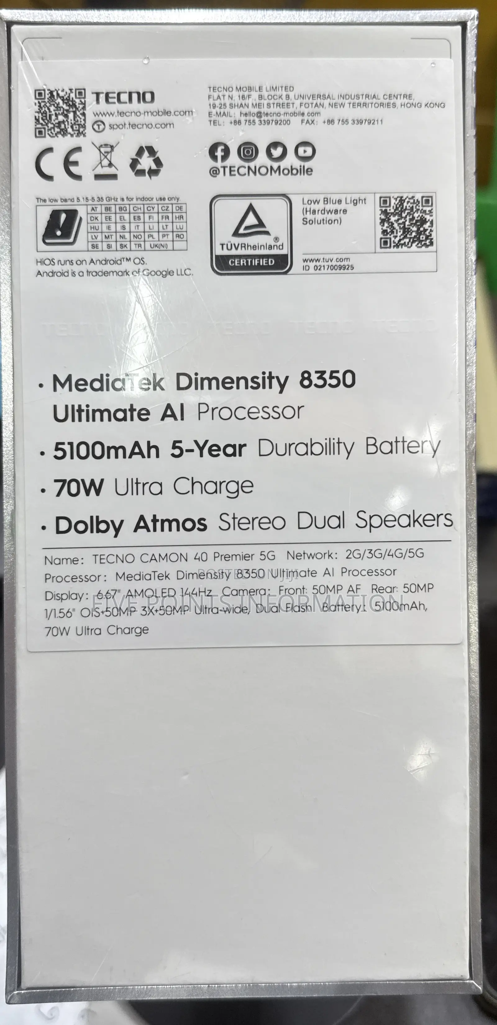 New Tecno Camon 40 Premier 256 GB Black