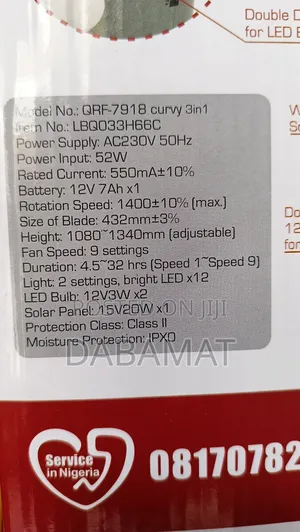 Qasa 18 Inches Rechargeable Fan With Solar Panel and Bulbs