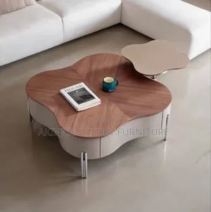 Wooden Top Center Table With Sides Stool