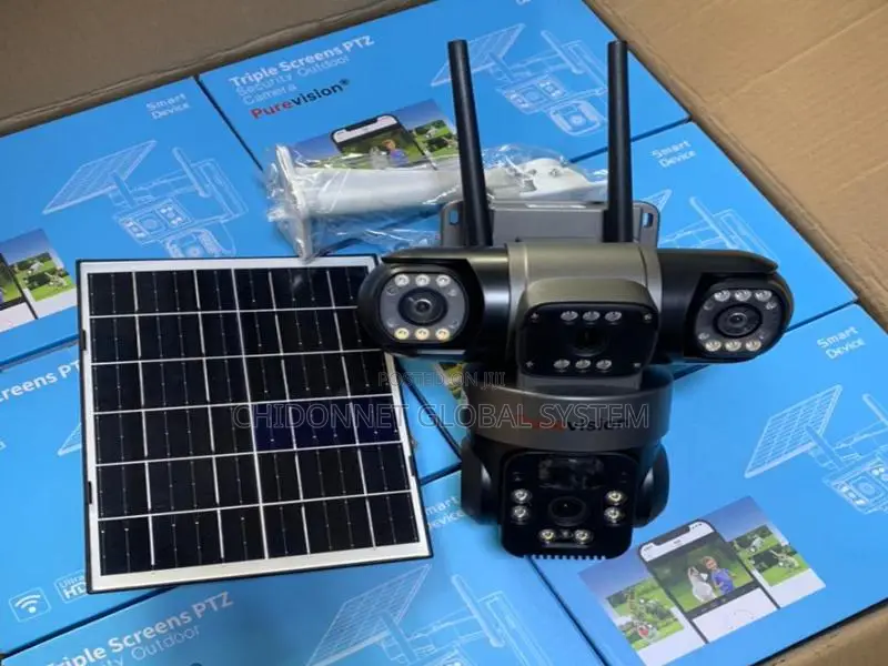 Triple Lens 4g Solar Cctv Camera, Sim Card O-kam App