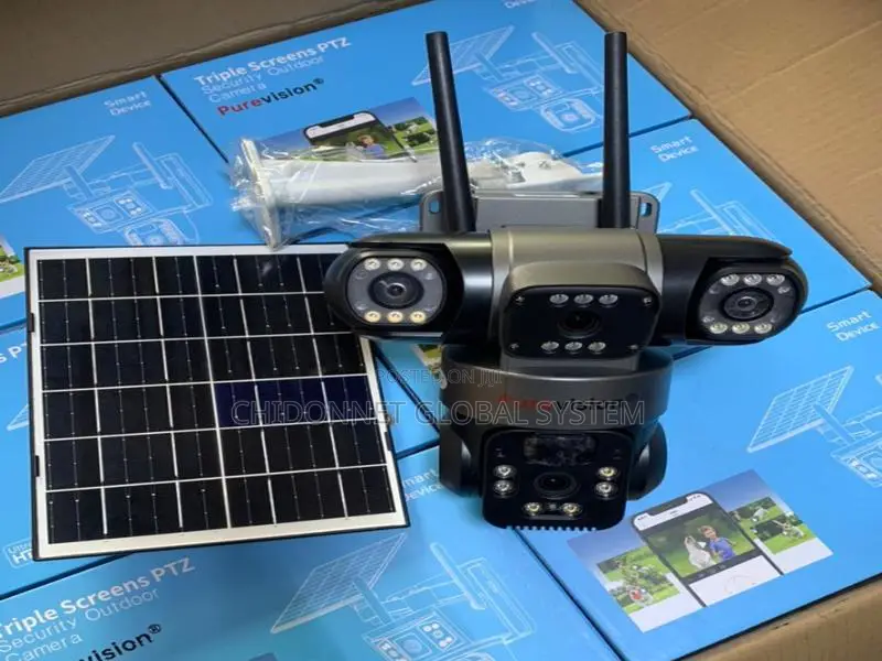 Triple Lens 4g Solar Cctv Camera, Sim Card O-kam App