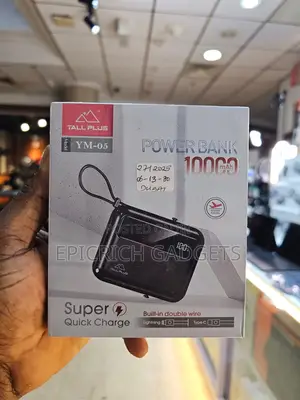 Tall Plus Super Quick Charger Portable Powerbank With Built-in Cable
