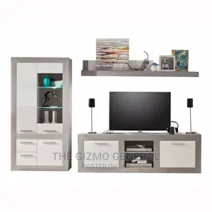 Parker Living Room Set - Concrete & White Gloss With LED Light