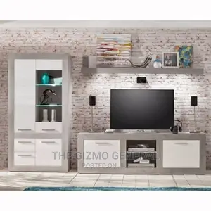 Parker Living Room Set - Concrete & White Gloss With LED Light