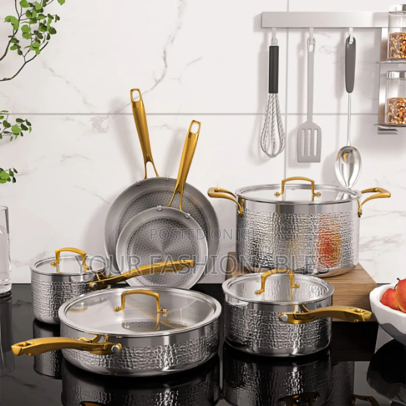 Everlasting Luxury Stainless Steel Hammered Pot Set ( 6pcs)