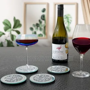 4pcs Luxury Glass Rhinestone Mirrored Silver Coasters