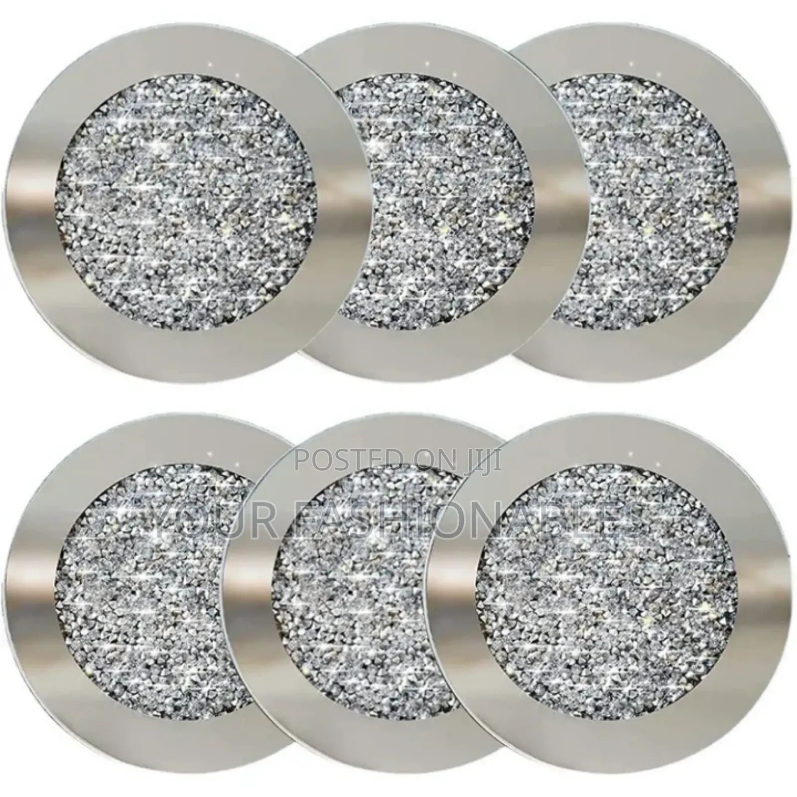4pcs Luxury Glass Rhinestone Mirrored Silver Coasters