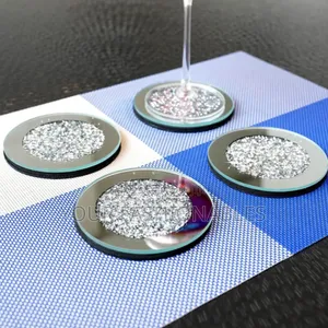 4pcs Luxury Glass Rhinestone Mirrored Silver Coasters