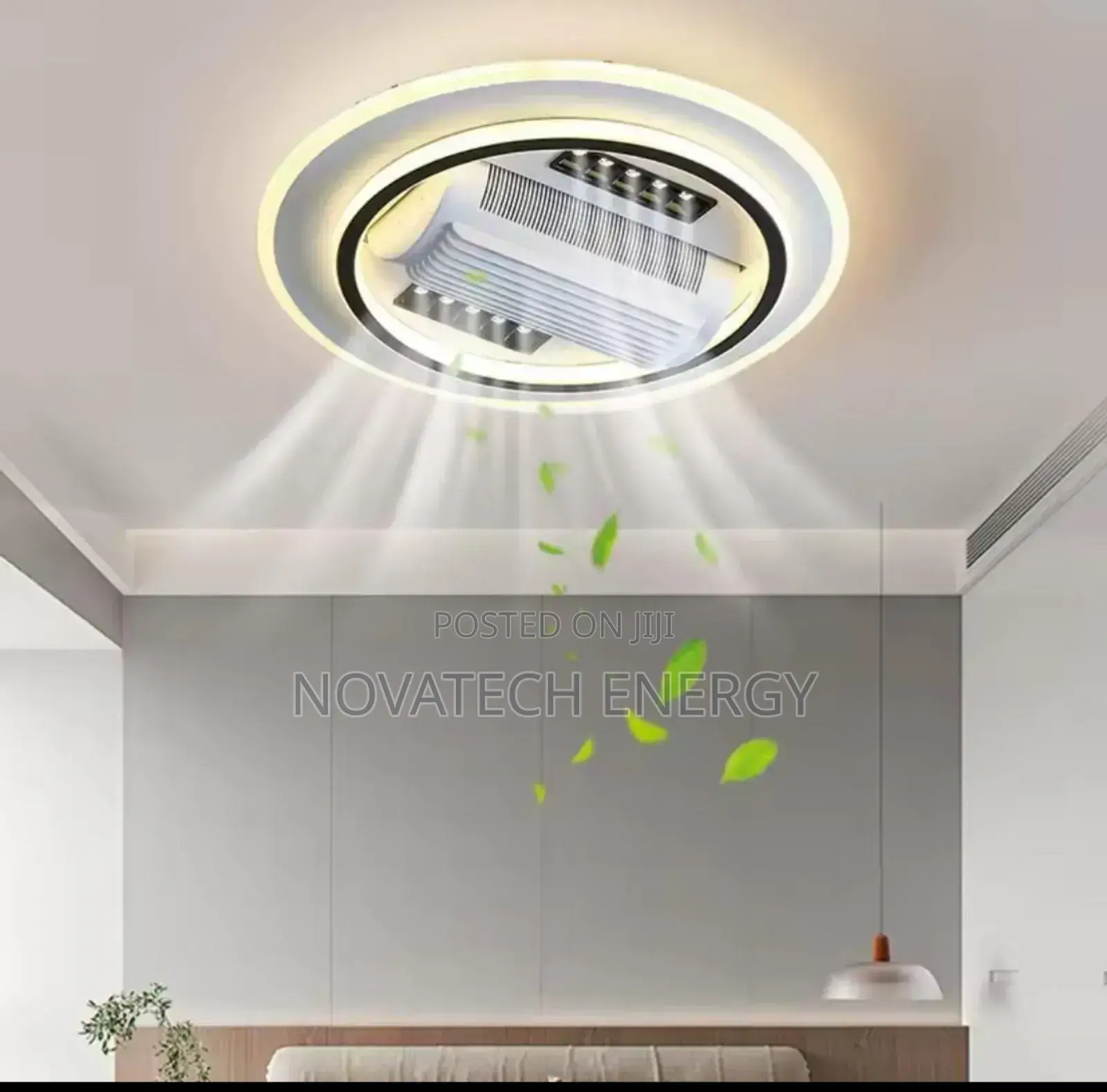 Round White Ceiling Flush Light With Moveable Fan
