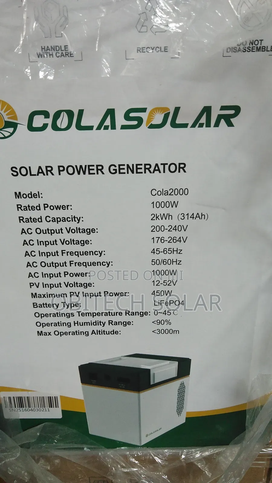 2kwh 1000w Cola Solar Generator
