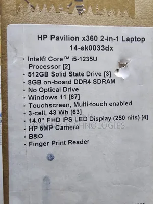 New Laptop HP Pavilion X360 14 8GB Intel Core I7 SSD 512GB