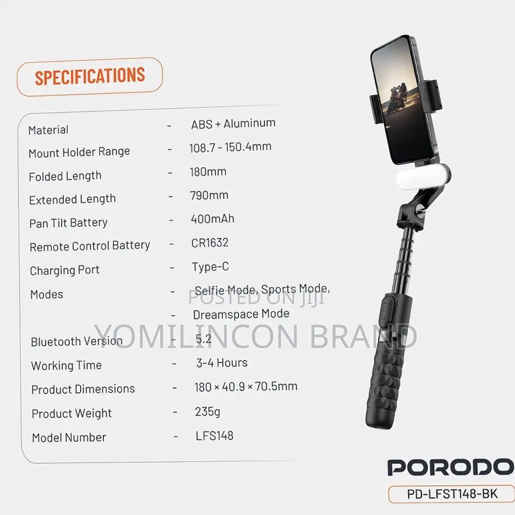 Porodo Quadbase Gimbal Stabilizer - Black