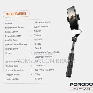Porodo Quadbase Gimbal Stabilizer - Black