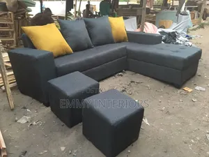 L Shaped Fabric Sofa With Two Ottoman