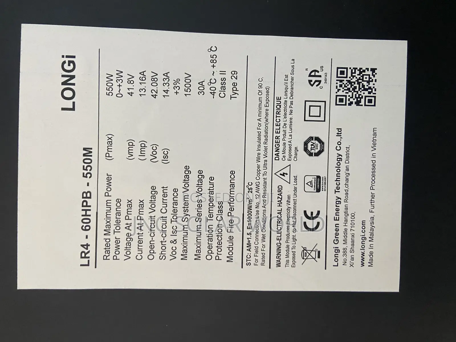 550w Longi Solar Panels 120 Cell