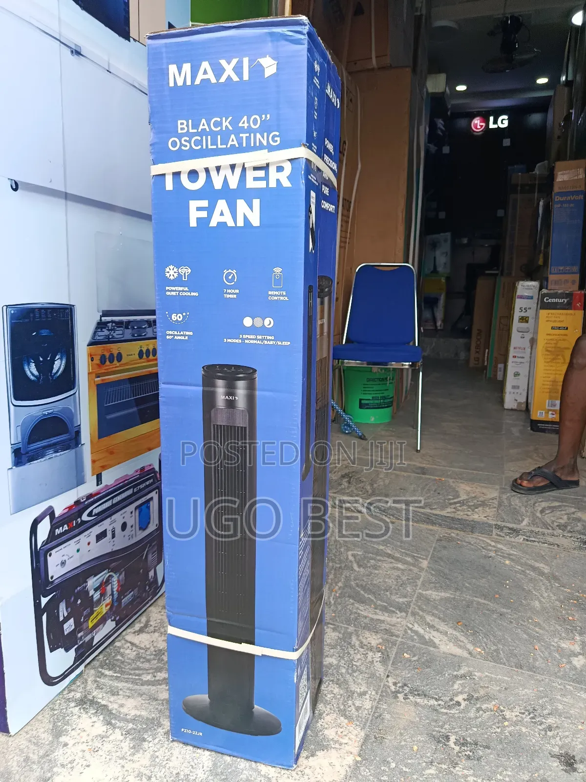 Maxi Black Oscillating Power Tower Fan