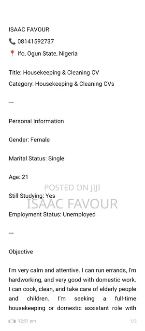 Housekeeping Cleaning CV