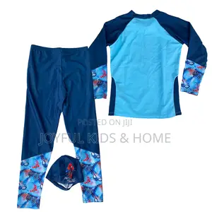 3-Piece Long Sleeve Swimsuit With Pant Cap Sets-Blue,Pink Multi