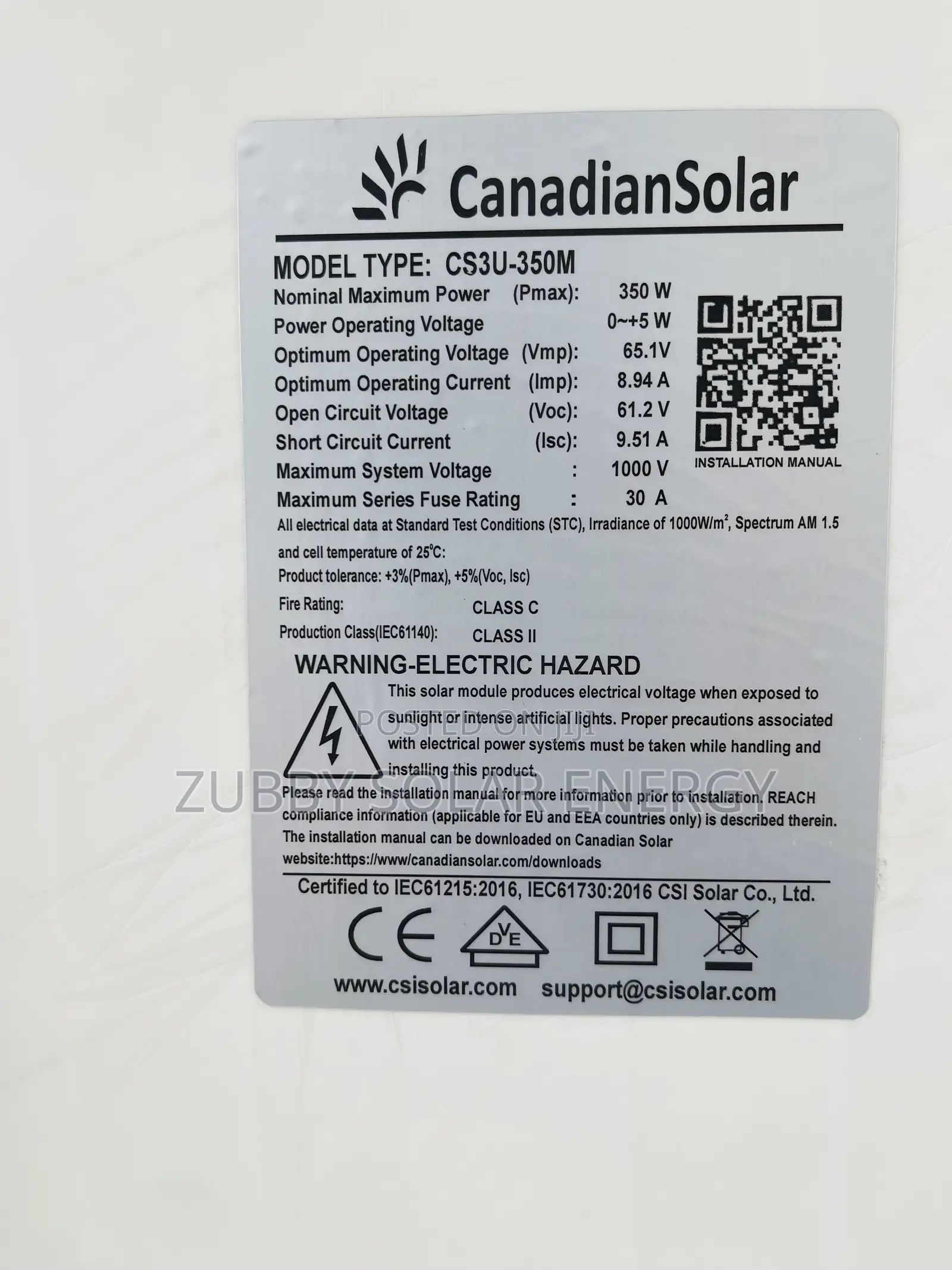 350watt Canadian Solar Panel