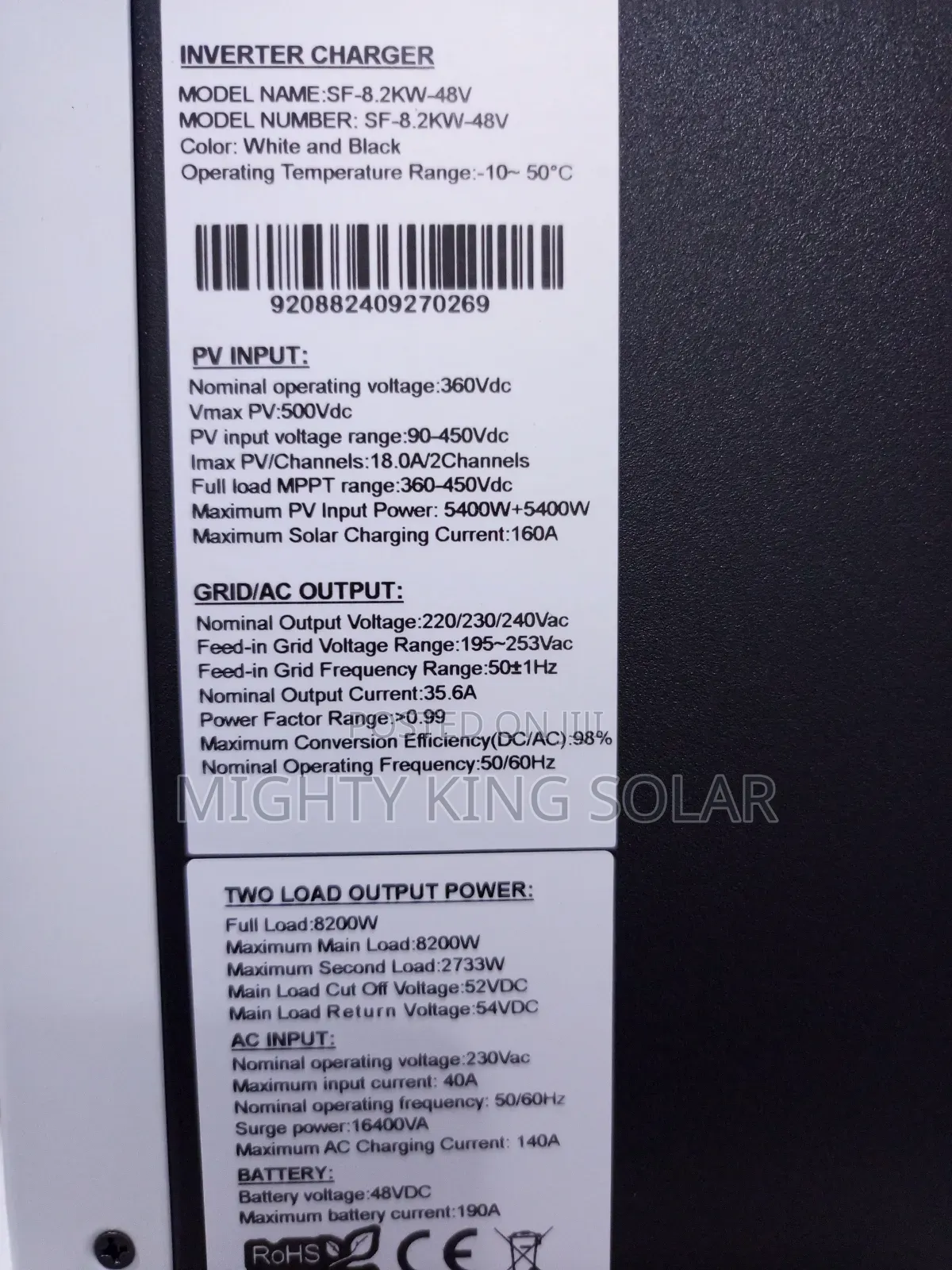 8.2kva Crystal Plus Hybrid Inverter 48v